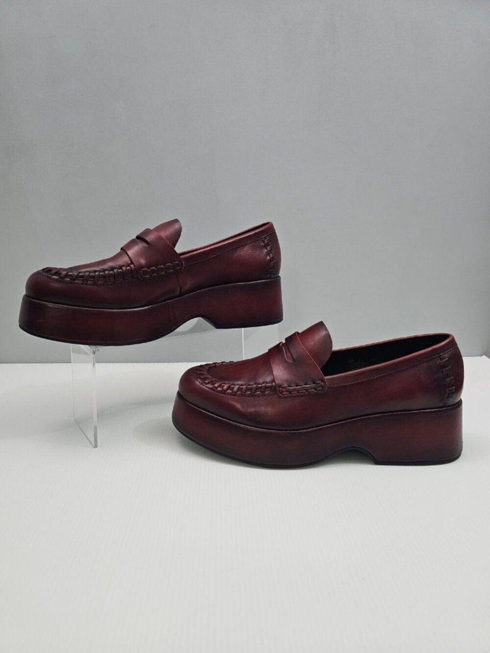 Kork Ease Pixie Platform Penny Loafer Womens 9 Dark Brick Red Leather Wedge NEW - Picture 2 of 14